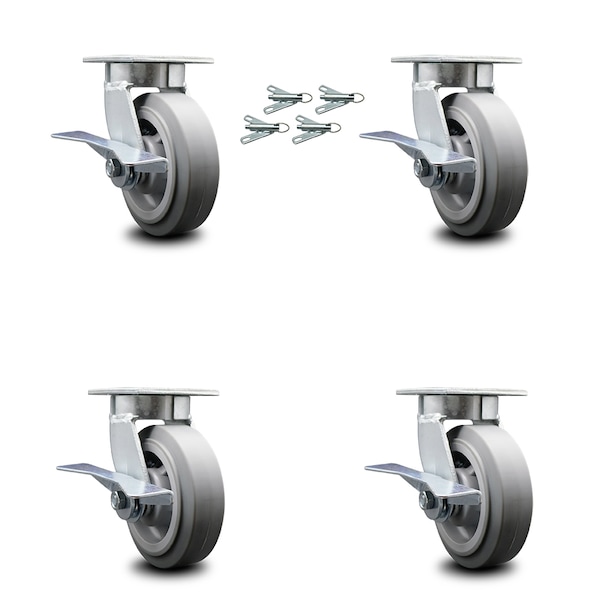 6 Inch Kingpinless Thermoplastic Wheel Caster Set with Brake and Swivel Lock SCC